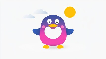 Naklejka premium Pixelated penguin character illustration a playful and vibrant depiction featuring a cute cartoon penguin on white with retro graphic style design elements
