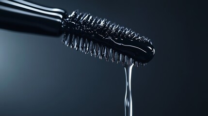 Mascara Wand Close-up with Dripping Liquid for Eye Makeup Application
