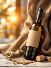 Wine bottle mockup featuring a kraft paper label. Ideal for natural product branding, organic packaging design, or rustic promotional visuals