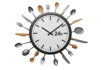 Isolated 24 Hour Kitchen Utensil Clock