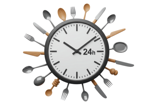 Isolated 24 Hour Kitchen Utensil Clock - Powered by Adobe