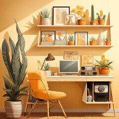 Creative and Cozy Teenager Room Design with Flat Style Elements