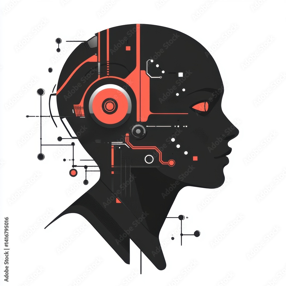 Poster artificial intelligence integration: a stylish and futuristic black silhouette with neural network d