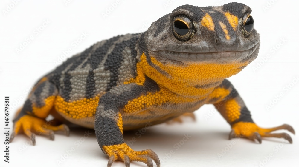 Poster a close-up captivating shot of an orange and black rough-skinned newt amphibian featuring its unique
