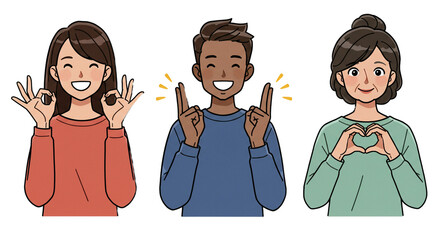 People Using Hand Gestures Showing Approval and Love