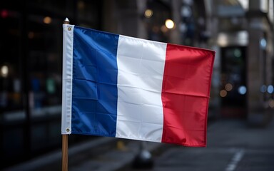 High-resolution closeup shot of France national flag isolated on white background with detailed fabric texture and realistic patriotic symbolism for design and presentation purposes

