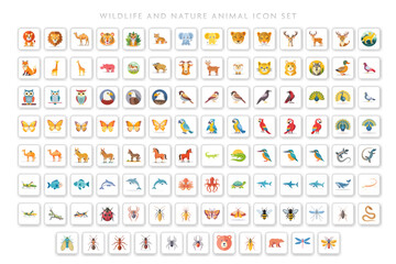 Vibrant Wildlife Animal Icons and Set, A Colorful Collection for Conservation and Creativity of Animals.