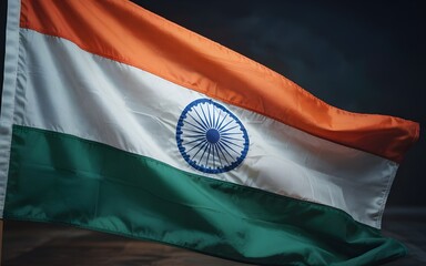 High-resolution closeup shot of India national flag isolated on white background showing detailed fabric texture, vibrant saffron white green tricolor, and Ashoka Chakra symbol for patriotic and desig