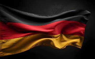High-resolution closeup shot of Germany national flag isolated on white background with detailed fabric texture showcasing black red and gold tricolor design symbolizing national pride and heritage fo