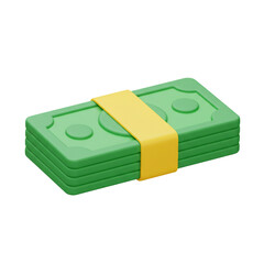 Stack of Green Bills Secured with Yellow Band Isolated on White