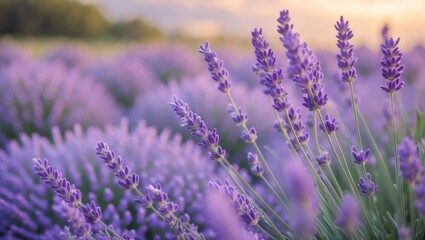 Fototapeta premium Lavender Flower Field at Sunset