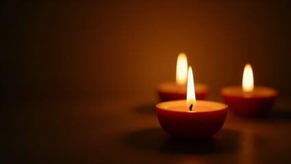 Sophisticated Vesak Candle Lighting: Capturing the Warm Glow of Ritual Illumination and Ceremonial Aesthetics in Sacred Buddhist Traditions - Photo Stock Concept with Left Space