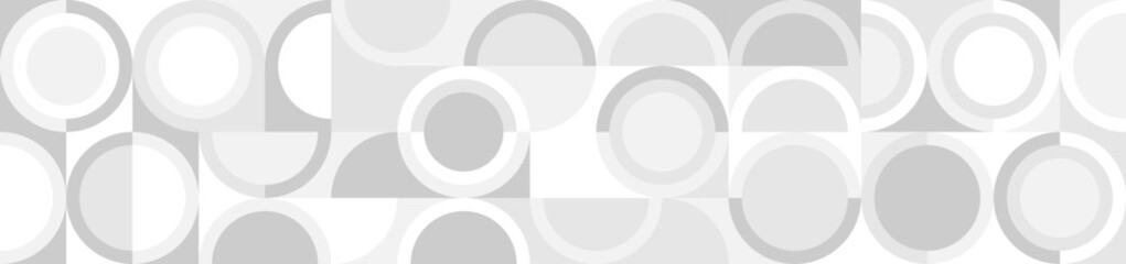 White trendy seamless background of circles and squares in modern Scandinavian style. Cover of gray geometric shapes in retro texture for wallpaper or packaging.