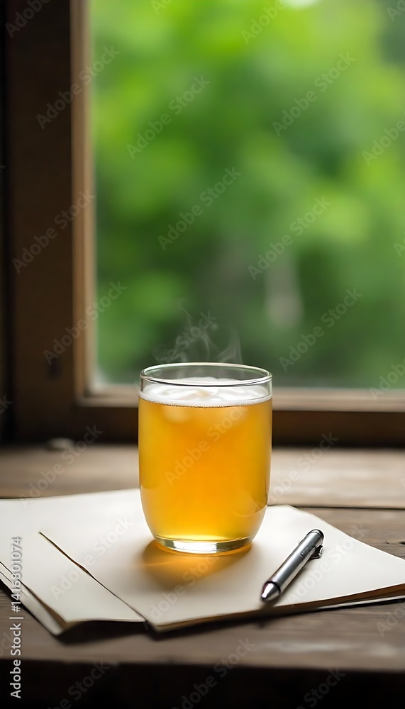 Poster generative ai afternoon serenity a refreshing drink near the window