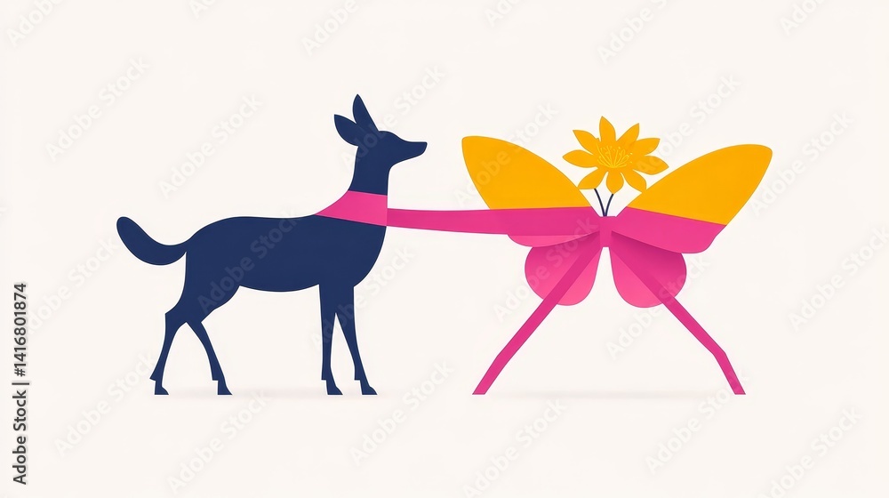 Aufkleber enchanting pixelated tableau featuring a deer with a whimsical scarf and a joyous fairy with colorfu