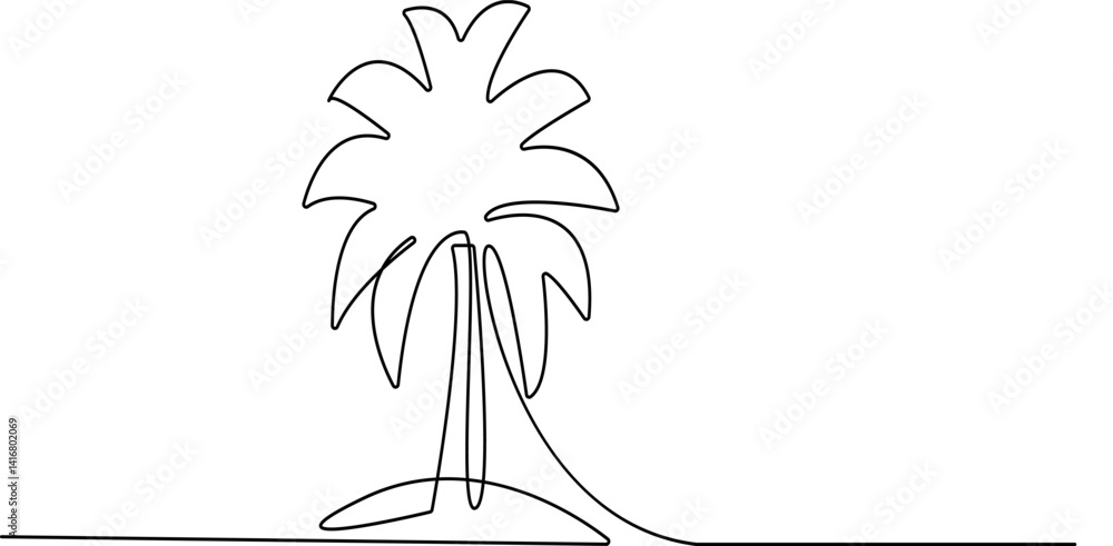 Poster one continuous line drawing of banana tree. banana tree line art drawing. tropical concept of banana