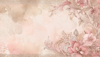 ピンク色のアンティークな花のフレームイラスト背景