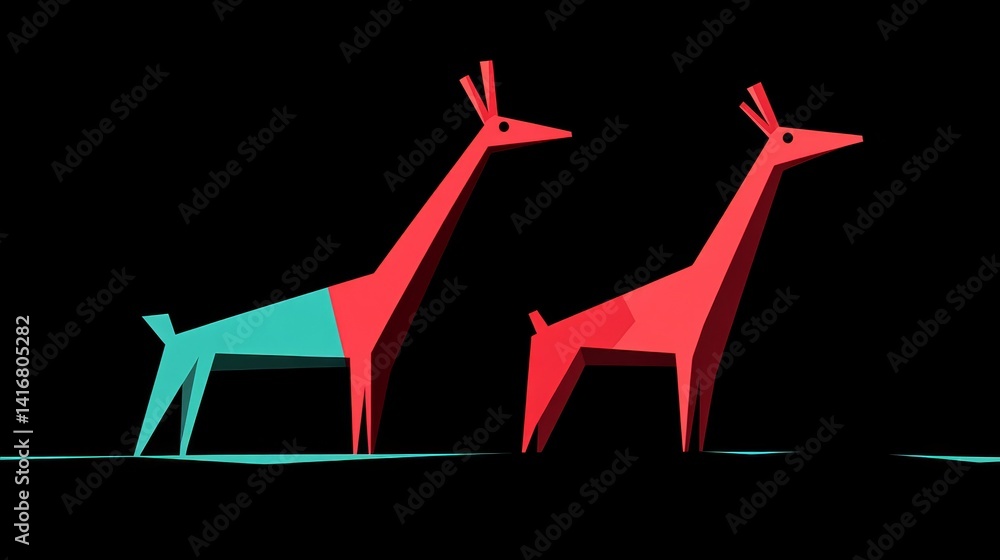 Poster pixelated wildlife with vibrant contrasts depicting artistic abstraction and computational design, h