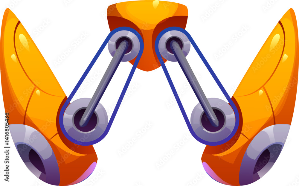 Aufkleber Robot hand font, cartoon cyborg machine gear type and robotic engineering typeface, vector English alphabet. Robot hand font of robotic arm or hand mechanism part as letter W of cyber engineering type