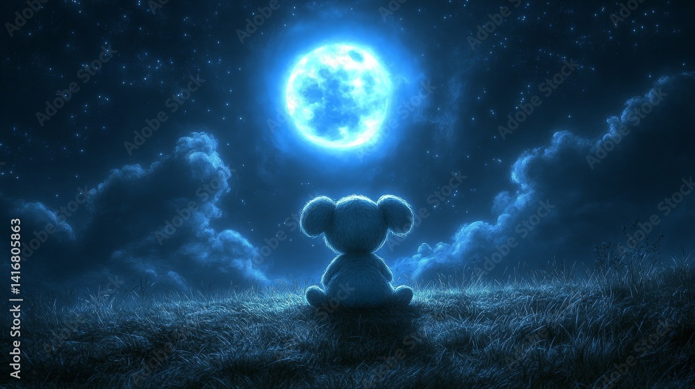 Aufkleber enigmatic night landscape with glowing moon celestial body above a mysterious object creating a tran