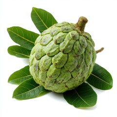 Custard apple with leaves isolated on white background