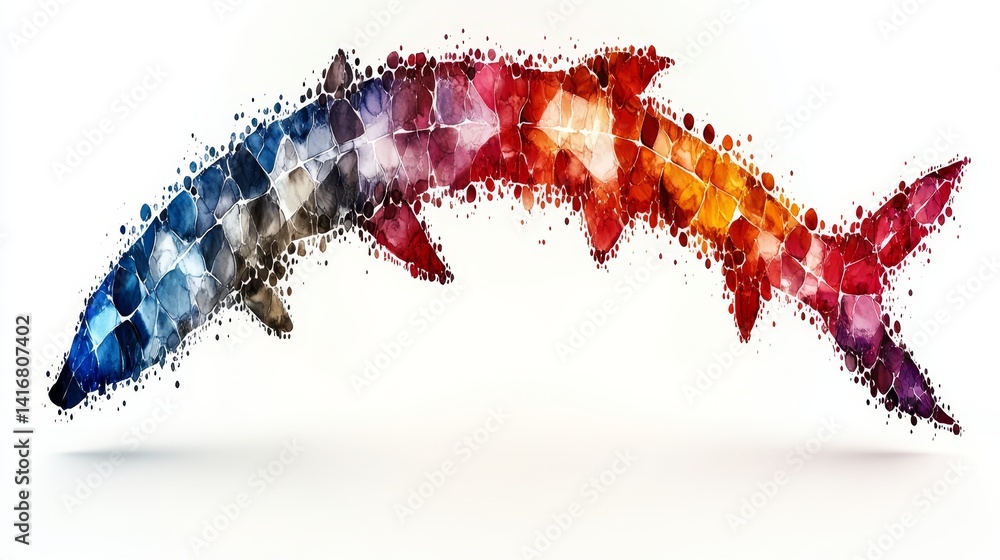 Poster abstract aquatic predator illustration showcasing dynamic colors and fluid brushstroke elements crea