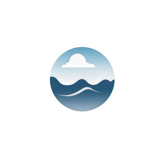 Obraz premium A serene circular illustration depicting gentle ocean waves under a soft cloud and sun, suitable for backgrounds or nature-themed designs , isolated on white or transparent png