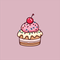 Adorable Cupcake Vector Logo, Sweet Dessert Icon with Cherry and Sprinkles, Fun Bakery Illustration for Branding,illustration