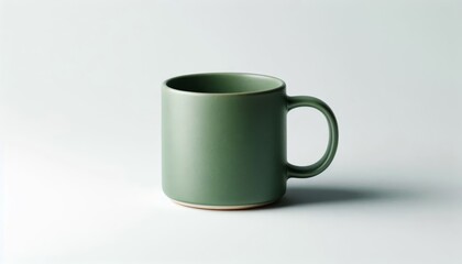 Fototapeta premium Green Mug Mockup - Cup for Branding and Logo Placement - Product Design for Identity - White Drink Cup in Studio Environment - Background for Promotional Material - Mock-up for Presentation