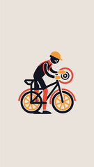 Fototapeta premium A person fixing a bicycle minimalistic image. Flat style. Vector illustration.