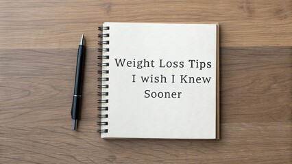 Notebook with weight loss tips on a wooden surface.