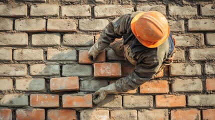 Crafting Stability, Bricklayer meticulously constructing a sturdy wall