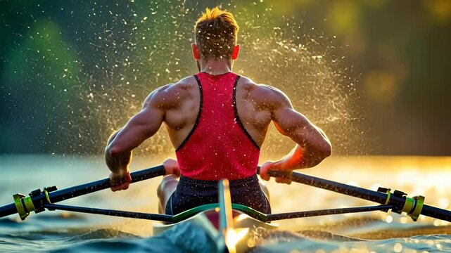 Muscles big, rowing workout, strength training. Physical fitness. Muscles flex during intense rowing. Endurance enhances cardiovascular health. Athletic performance improves muscle tone.