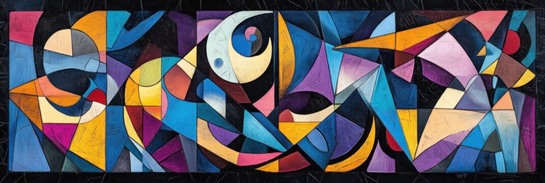 Dynamic interplay of geometric forms and vibrant hues in modern artwork