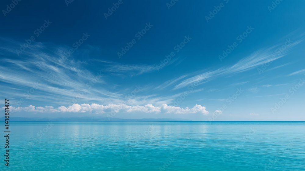 Aufkleber serene ocean view with clear blue sky and wispy clouds drifting above calm, turquoise water, creatin