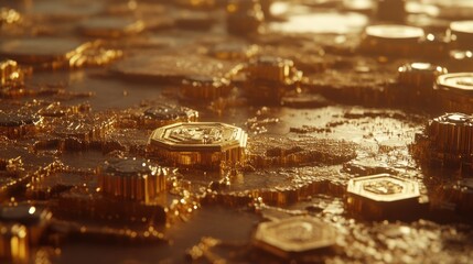 Golden, textured, abstract design with intricate details.