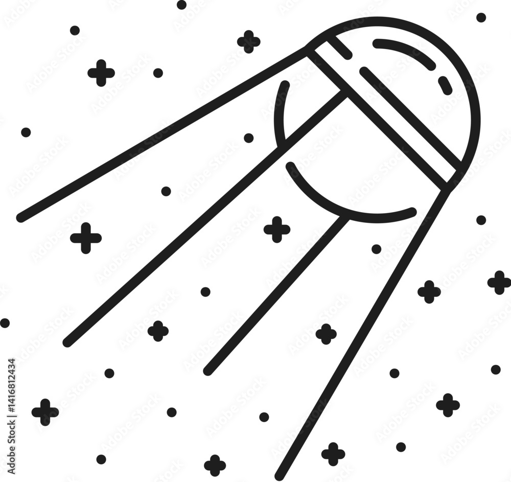 Poster space artificial satellite and cosmos thin line icon. cosmos travel thin line vector symbol, astrono