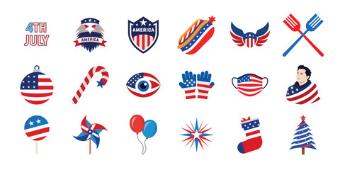 Set of 4th of July vector elements. American independence day design collections