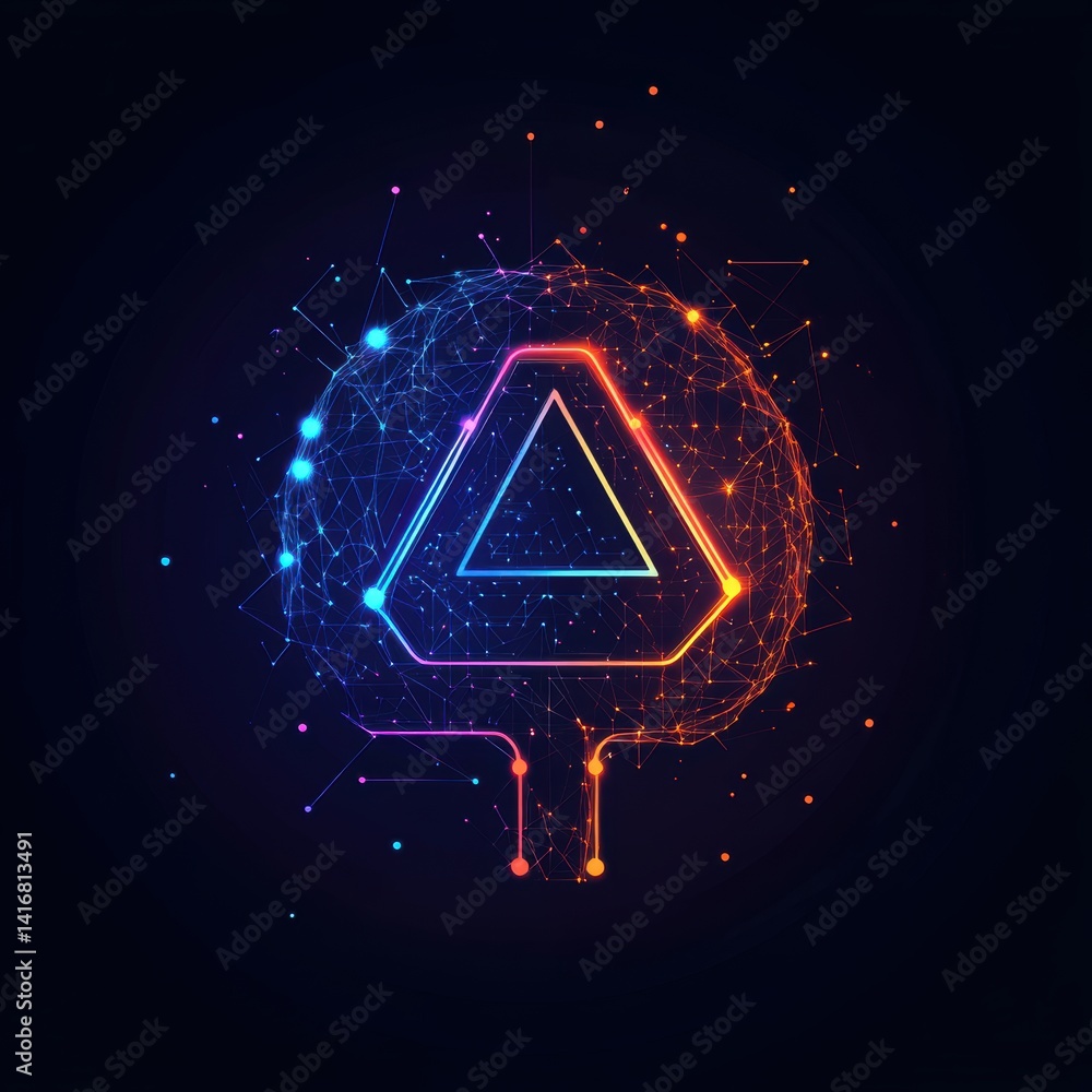 Aufkleber digital triangle network: futuristic artificial intelligence and data connection concept design