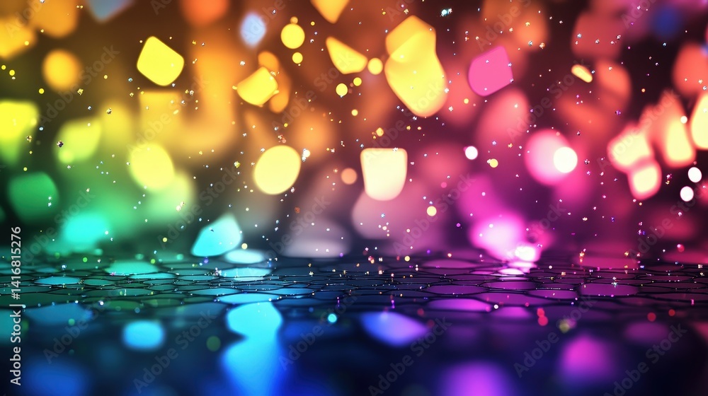 Poster vibrant colorful bokeh effect with bright lights and sparkling background