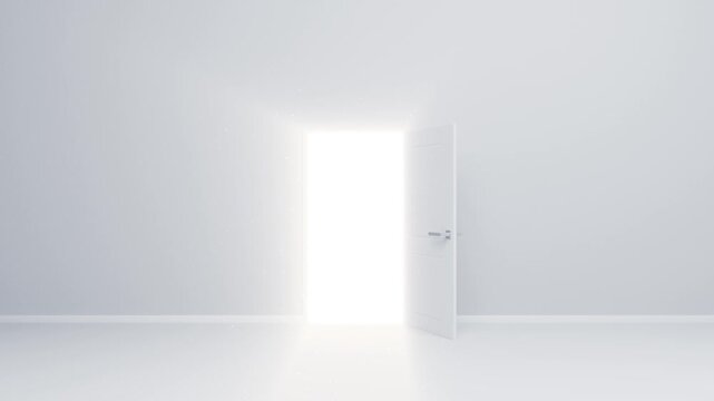 白い扉が開いて光が差し込む開閉アニメーション素材 白い空間