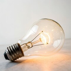 A glowing vintage light bulb on a smooth surface.