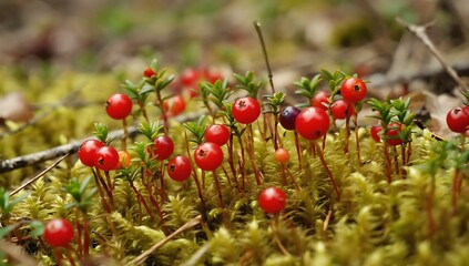 Red berries on green moss
