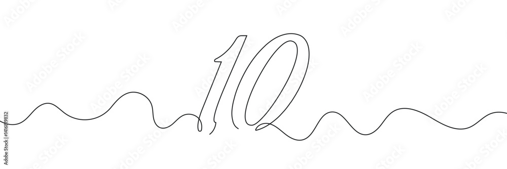 Poster number 10 in continuous line drawing style. line art of number nine. vector illustration. abstract d