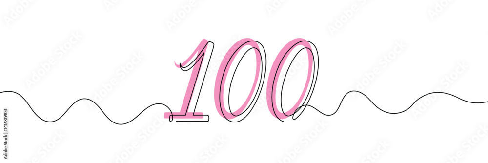 Poster number 100 in continuous line drawing style. line art of number nine. vector illustration. abstract 