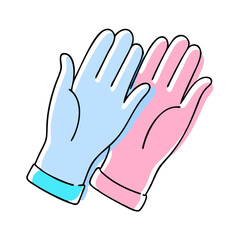 Colorful rubber gloves in pink and blue overlapping design  
