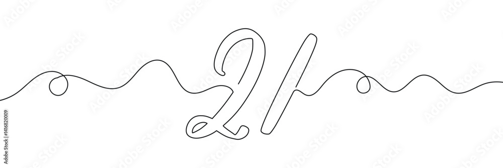 Poster number 21 in continuous line drawing style. line art of number nine. vector illustration. abstract d