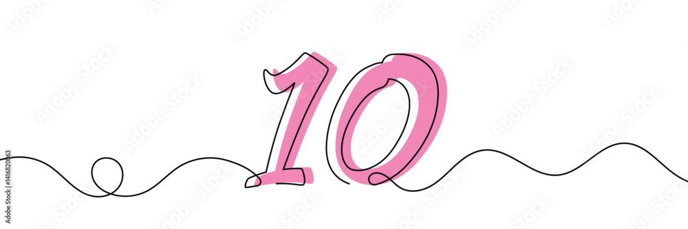 Poster number 10 in continuous line drawing style. line art of number nine. vector illustration. abstract d