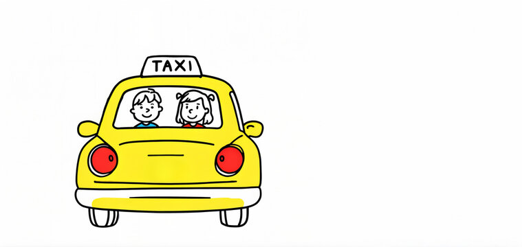 Fun ride in a yellow taxi &ndash; cartoon kids illustration