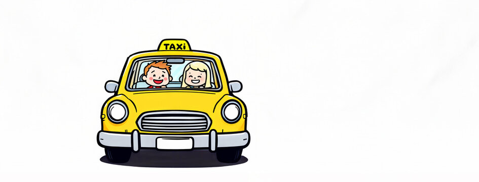 Fun ride in a yellow taxi &ndash; cartoon kids illustration